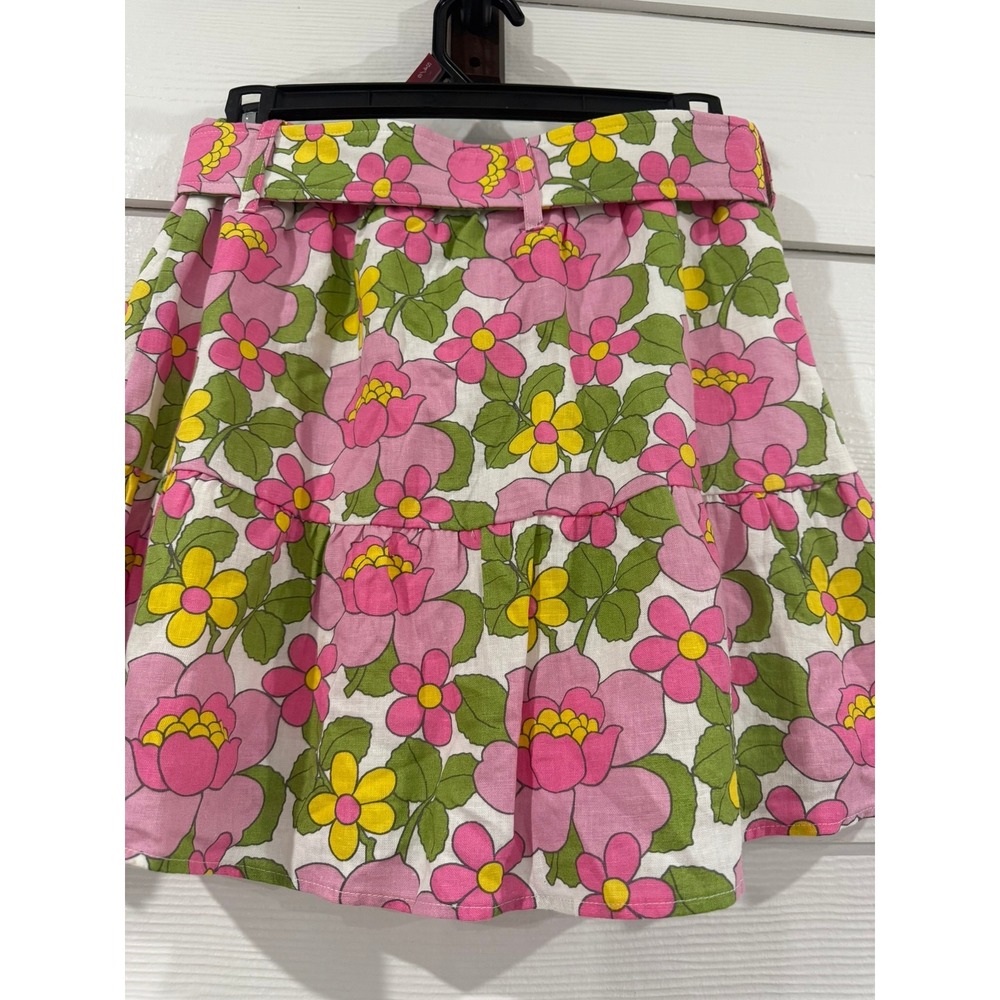 #B- 007- Floral Crop Top and Belted Mini Skirt Set Pink Yellow Retro 2 Piece - Picture 9 of 11